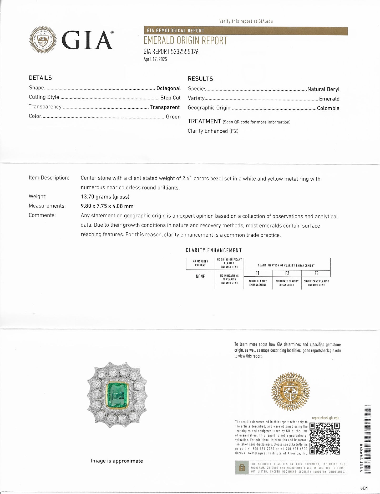 18K White Gold Natural 2.61 Carat Colombian Emerald and Diamond Ring