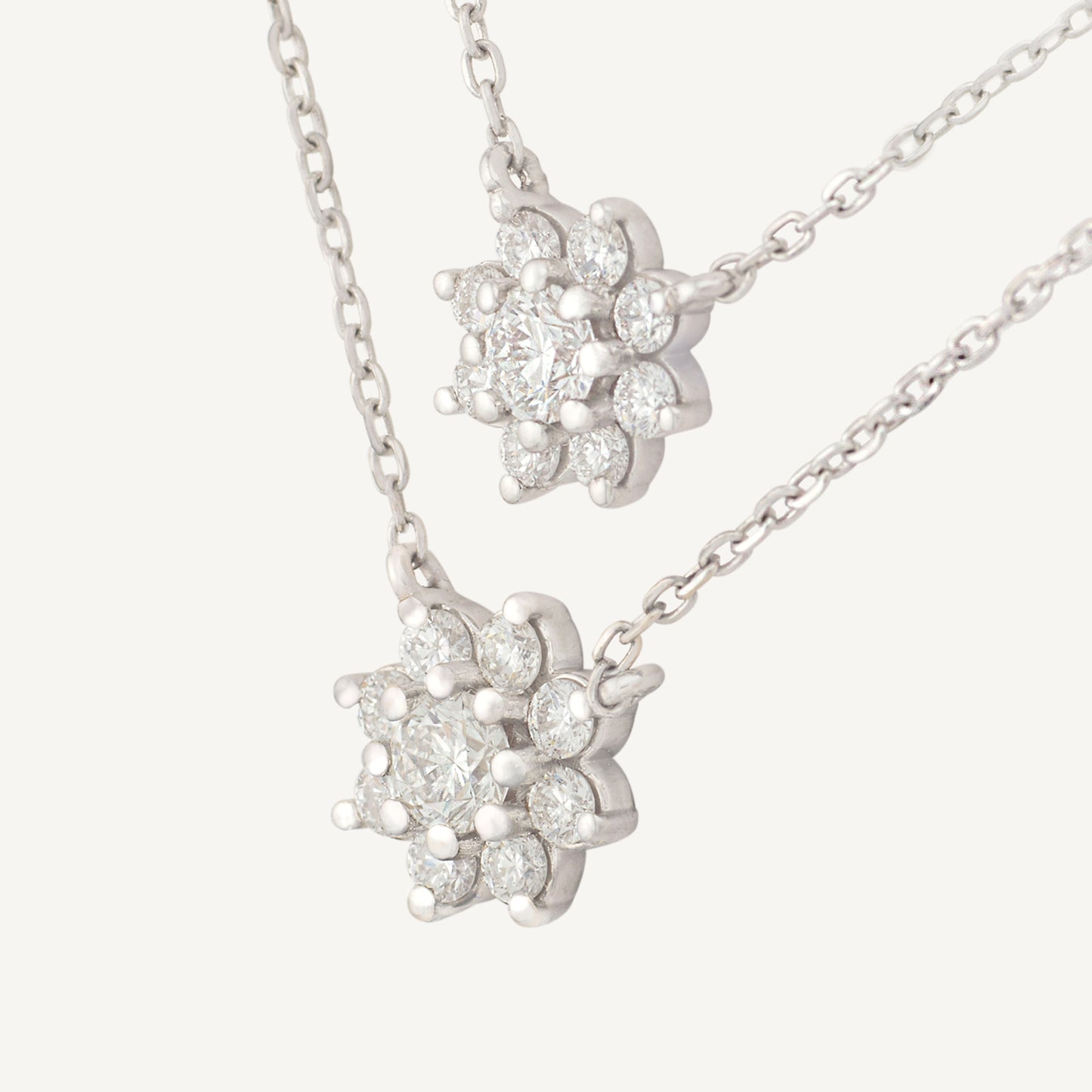 18K White Gold Diamond’s Duet Halo Necklaces with Natural Diamonds