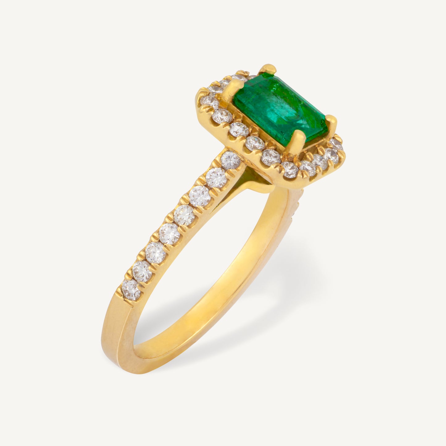 18K Yellow Gold Emerald Verdant B Diamond Ring with Natural Emerald and Diamonds
