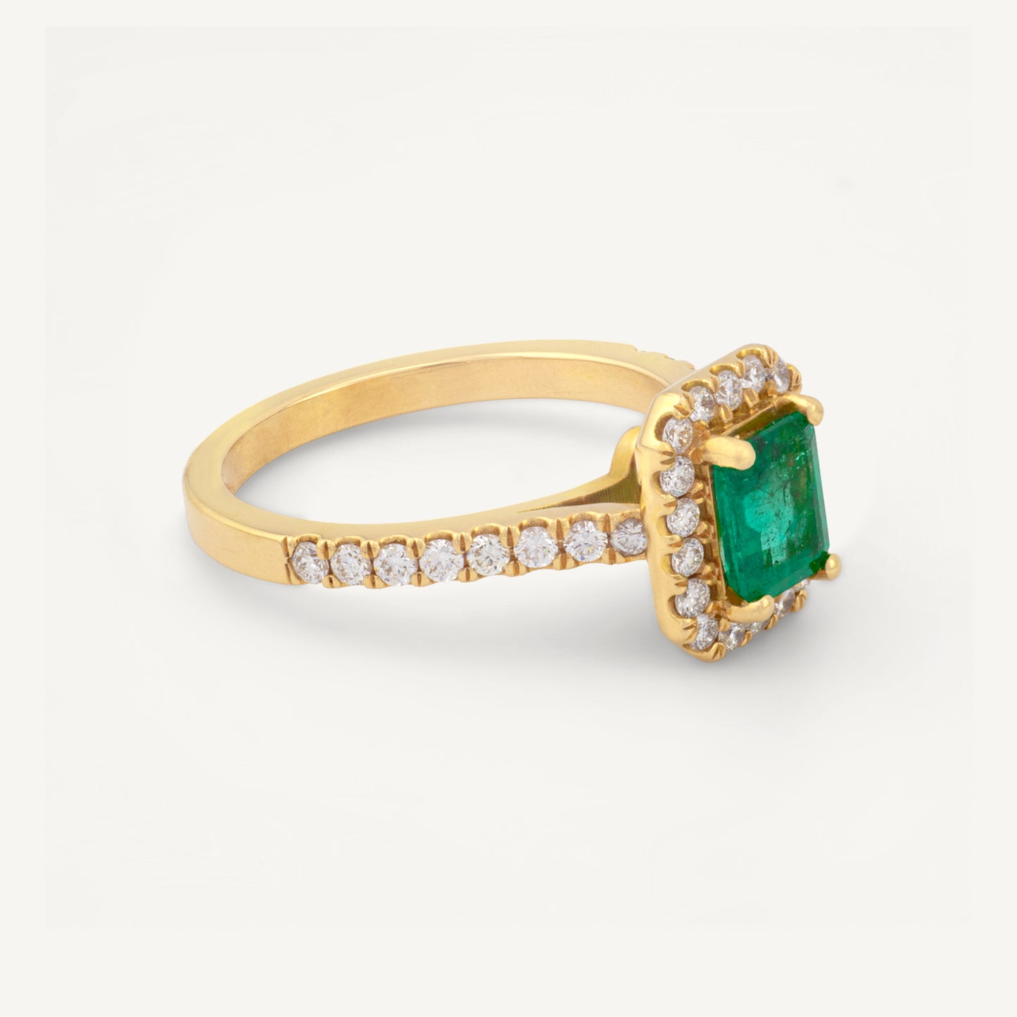 18K Yellow Gold Emerald Verdant B Diamond Ring with Natural Emerald and Diamonds