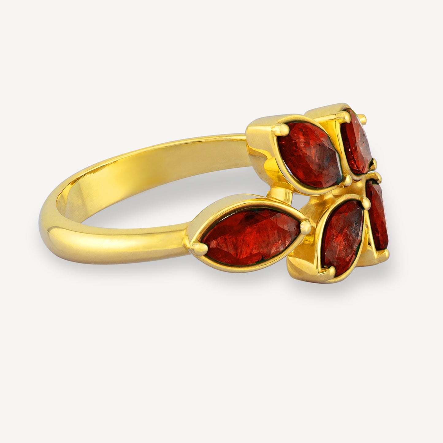 18K Yellow Gold Ruby Laurel Ring with Natural Red Rubies