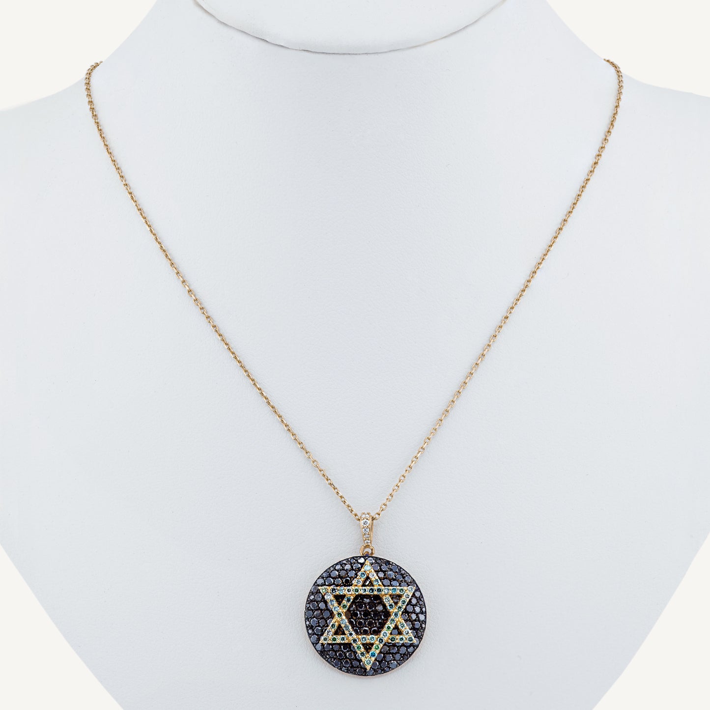 18K Yellow Gold Diamond Star of David Necklace with Natural Gemstones