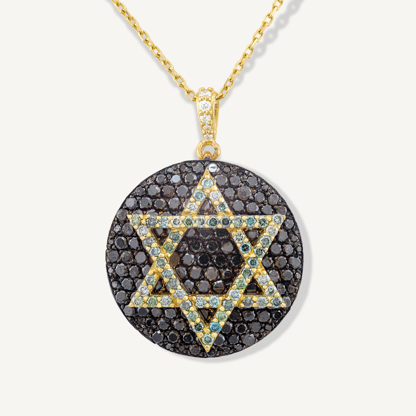 18K Yellow Gold Diamond Star of David Necklace with Natural Gemstones
