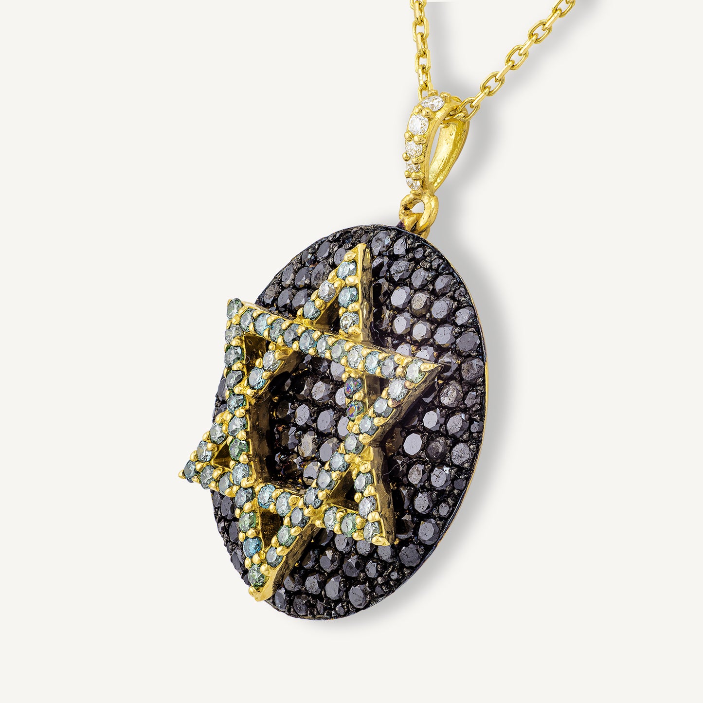 18K Yellow Gold Diamond Star of David Necklace with Natural Gemstones