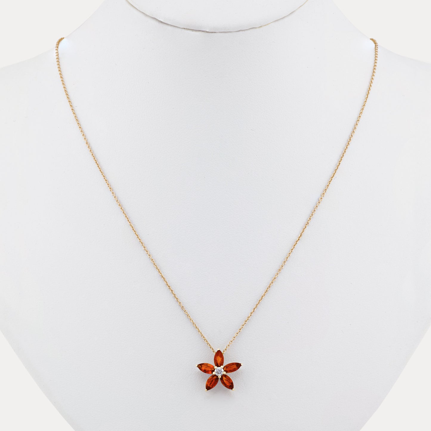 18K Yellow Gold Ruby Flower Necklace with Natural Red Rubies and Diamonds