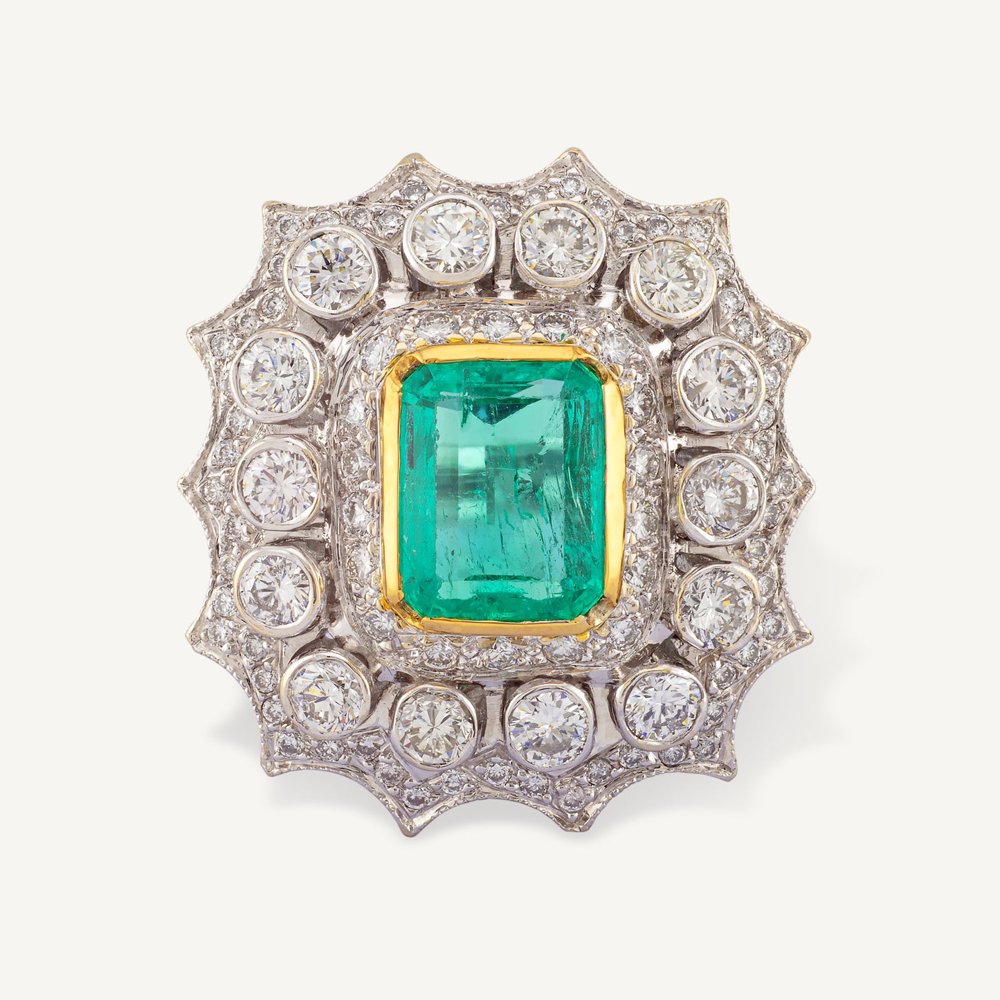 18K White Gold Natural 2.61 Carat Colombian Emerald and Diamond Ring
