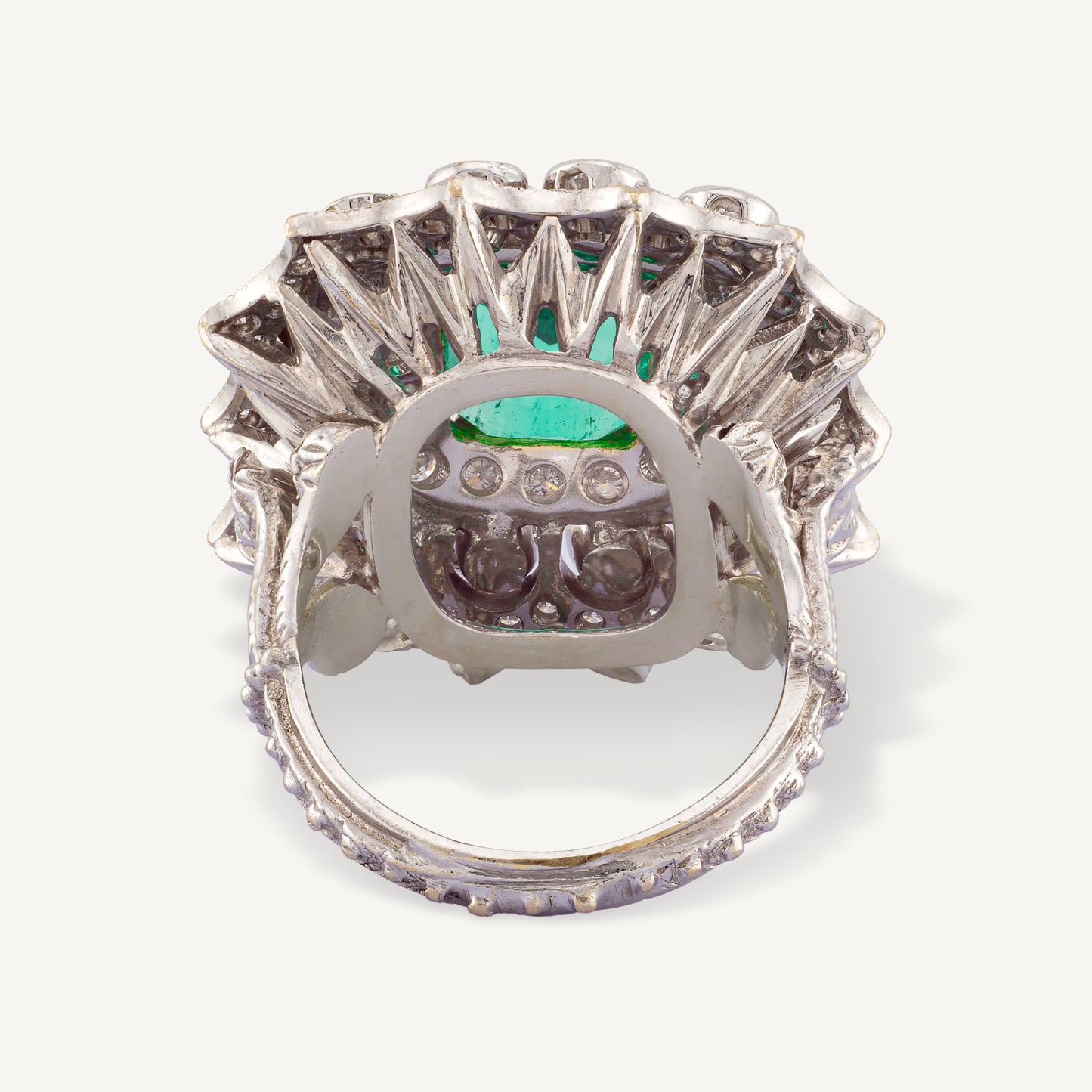 18K White Gold Natural 2.61 Carat Colombian Emerald and Diamond Ring