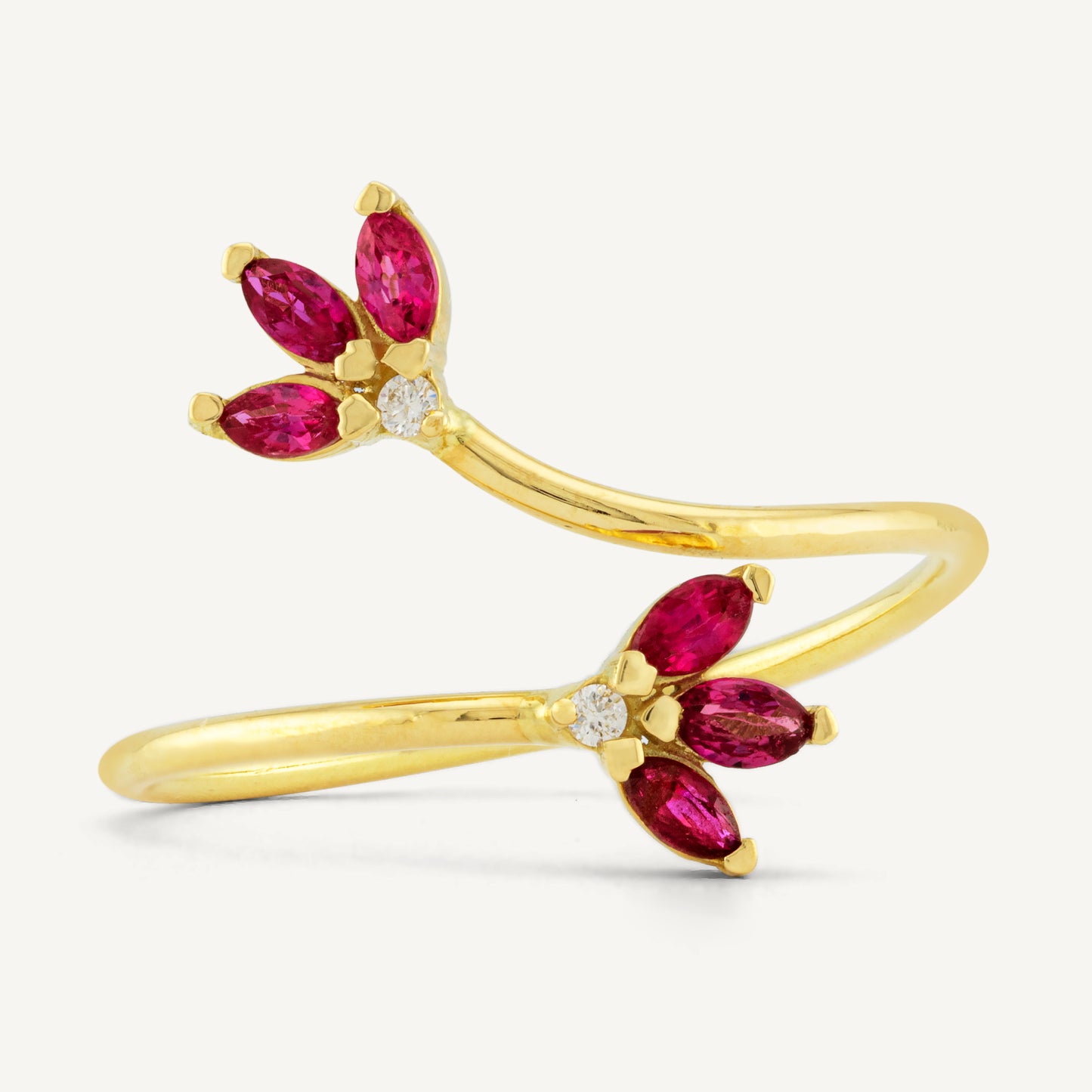 18K Yellow Gold Rubied Embrace Ring with Natural Rubies and Diamonds