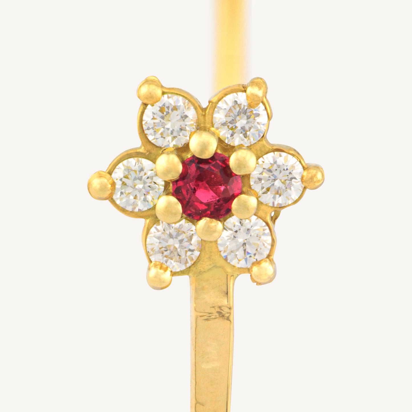 18K Yellow Gold Ruby Blossom Open Cuff Bracelet with Natural Rubies and Diamonds
