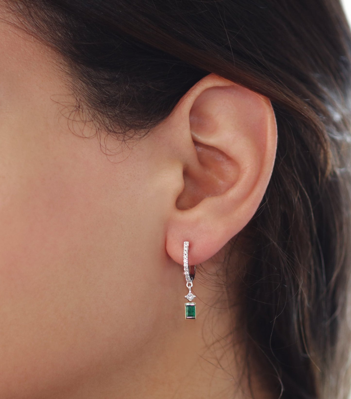 18K White Gold Evergreen Dancing Emerald Earrings with Natural Emeralds and Diamonds