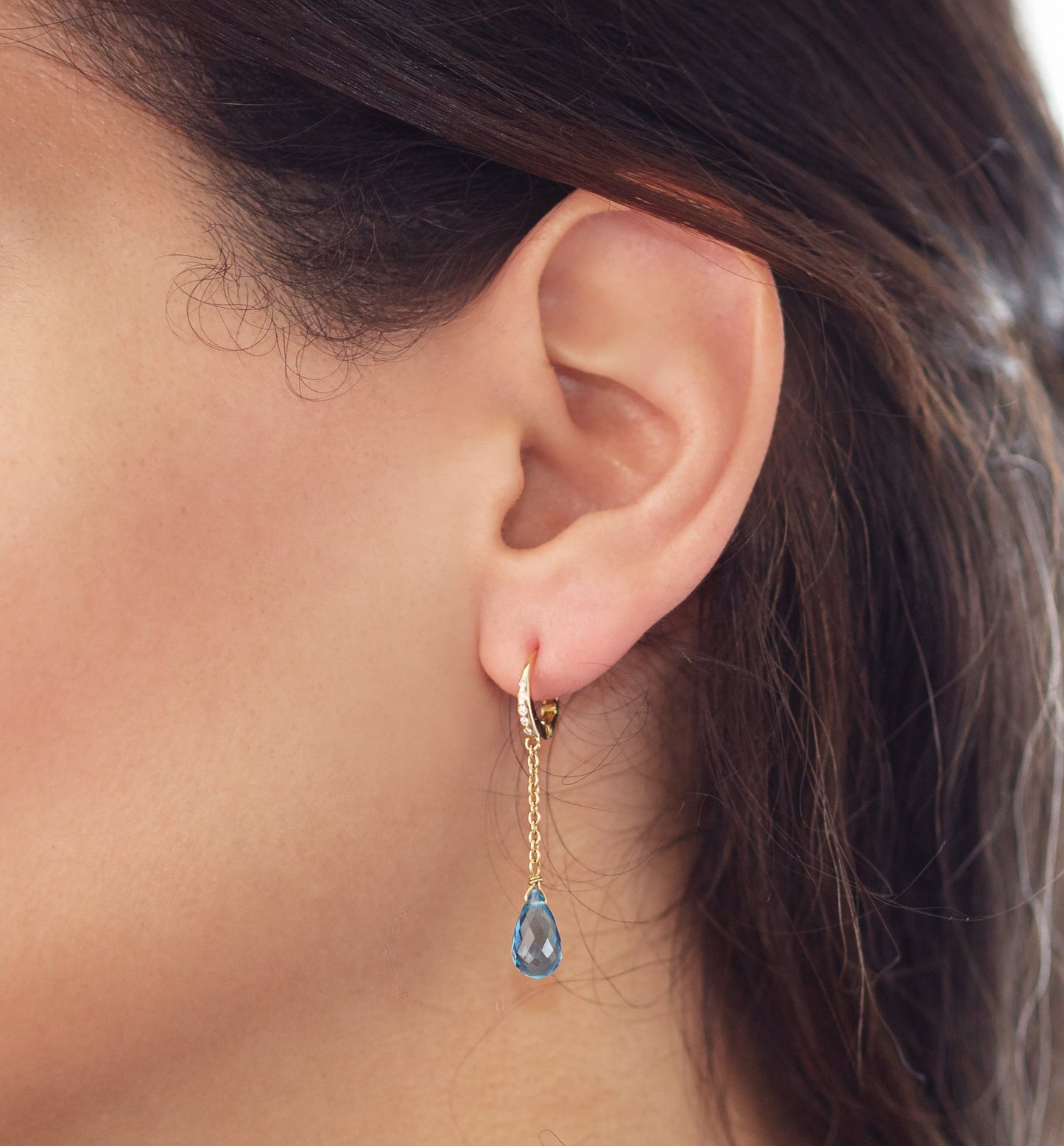 18K Yellow Gold Blue Topaz Drop Earrings with Natural Blue Topaz Gemstones