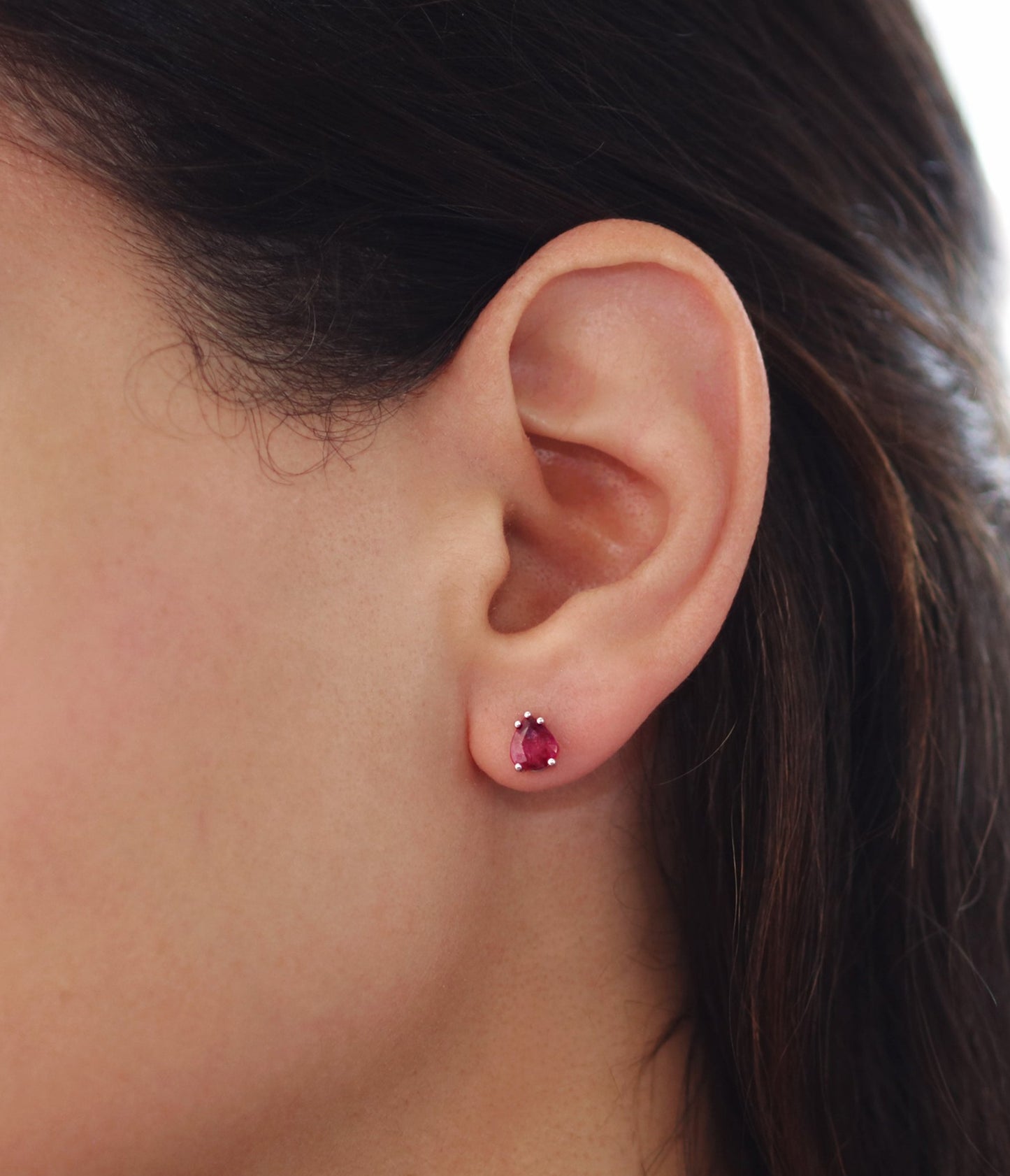 18K White Gold Ruby Sparkle Stud Earrings with Natural Rubies