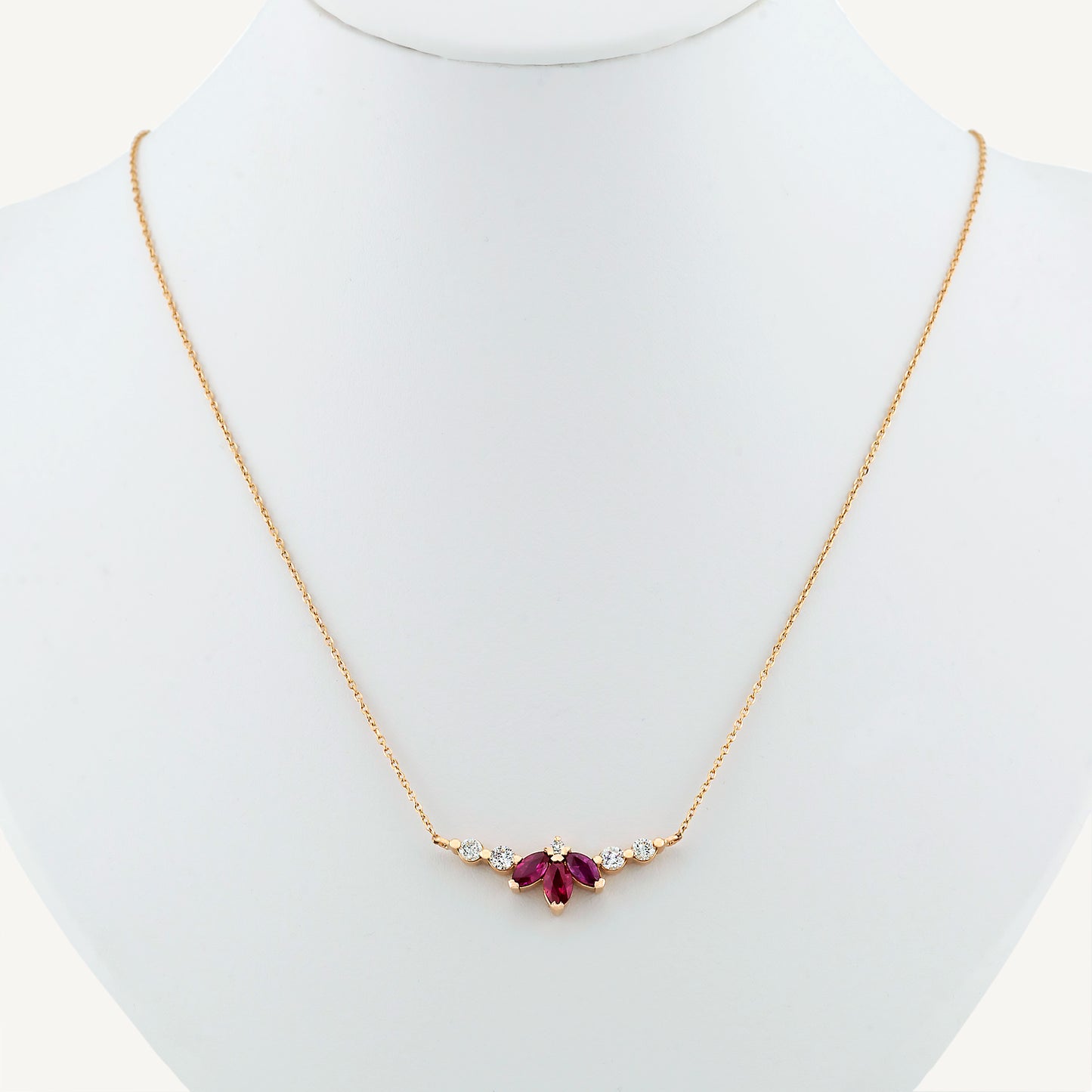 18K Yellow Gold Red Symphony Ruby Necklace with Natural Red Rubies and Diamonds