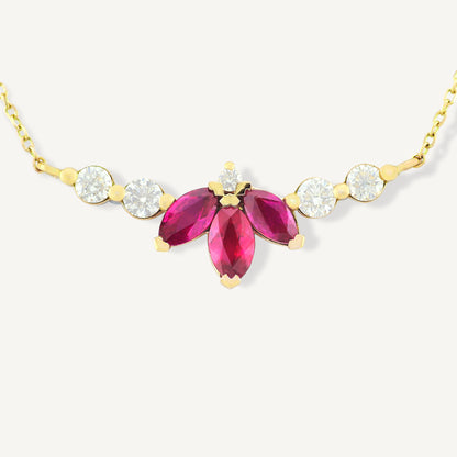 18K Yellow Gold Red Symphony Ruby Necklace with Natural Red Rubies and Diamonds