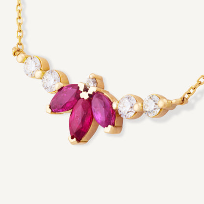 18K Yellow Gold Red Symphony Ruby Necklace with Natural Red Rubies and Diamonds