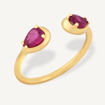 18K Yellow Gold Ruby Sparkle Open Ring with Natural Red Rubies