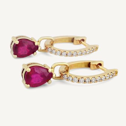 18K Yellow Gold Crimson Ruby Earrings with Natural Red Rubies and Diamonds