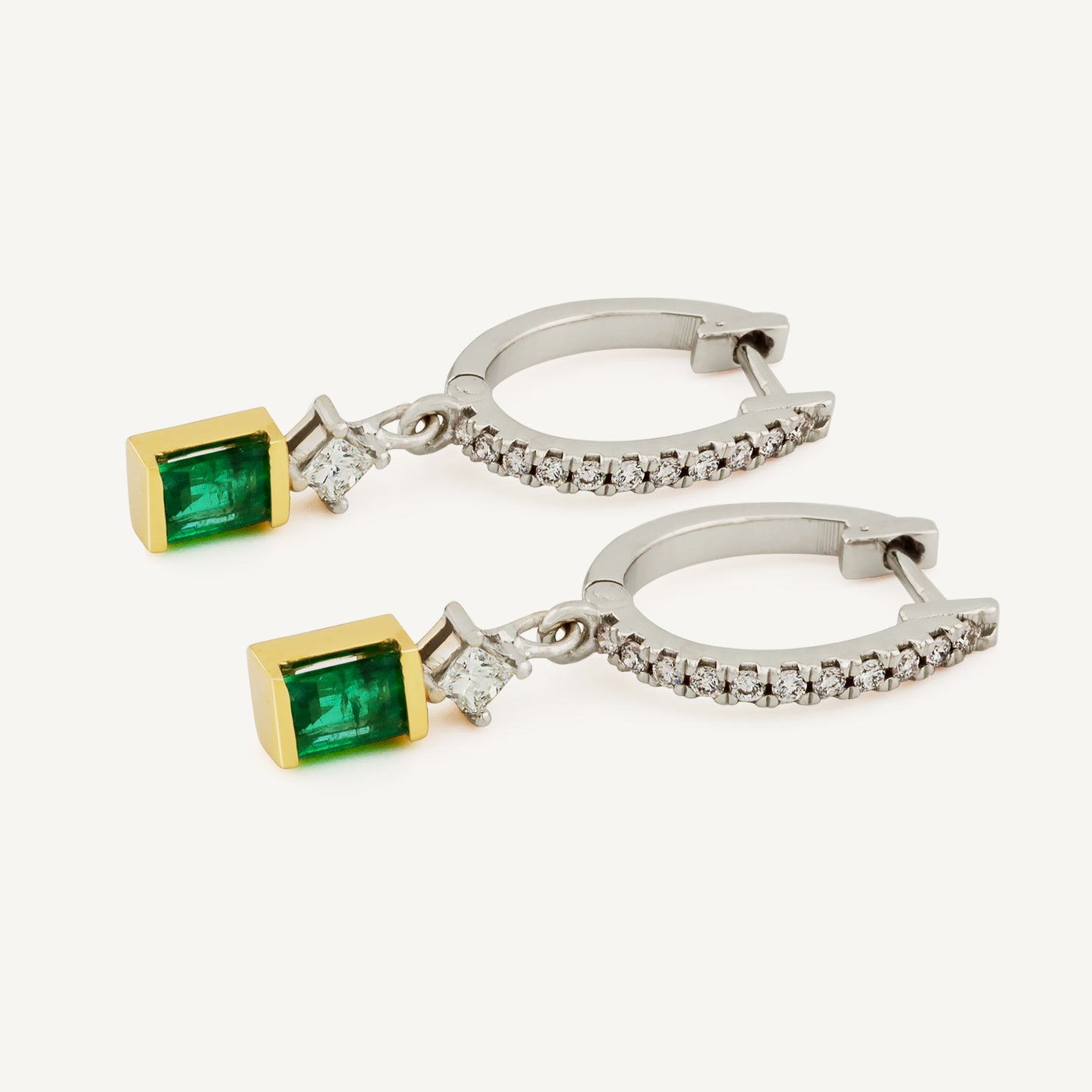 18K White Gold Evergreen Dancing Emerald Earrings with Natural Emeralds and Diamonds