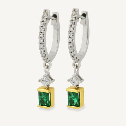 18K White Gold Evergreen Dancing Emerald Earrings with Natural Emeralds and Diamonds