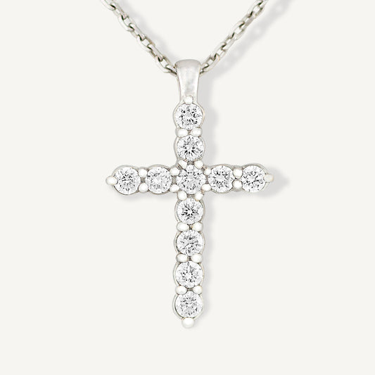 18K White Gold Divine Diamond Cross Necklace with Natural Diamonds