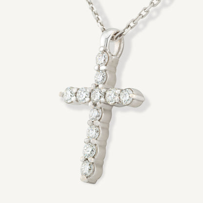 18K White Gold Divine Diamond Cross Necklace with Natural Diamonds