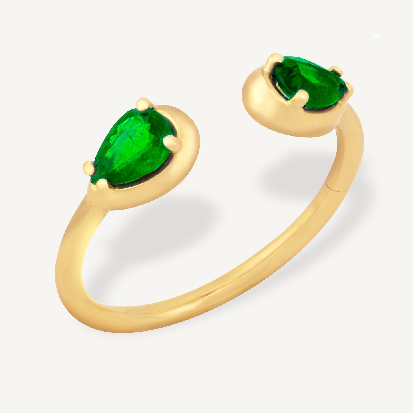 18K Yellow Gold Evergreen Emerald Open Ring with Natural Emeralds