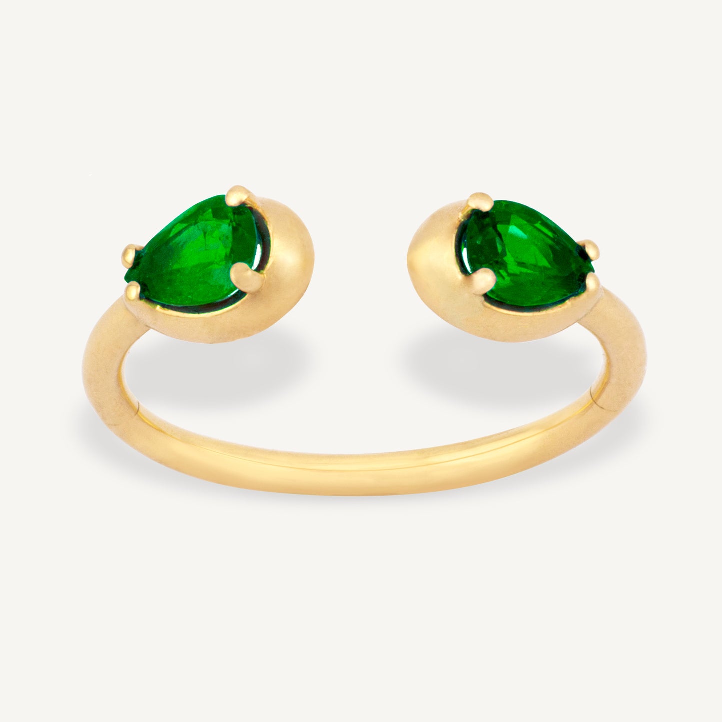 18K Yellow Gold Evergreen Emerald Open Ring with Natural Emeralds