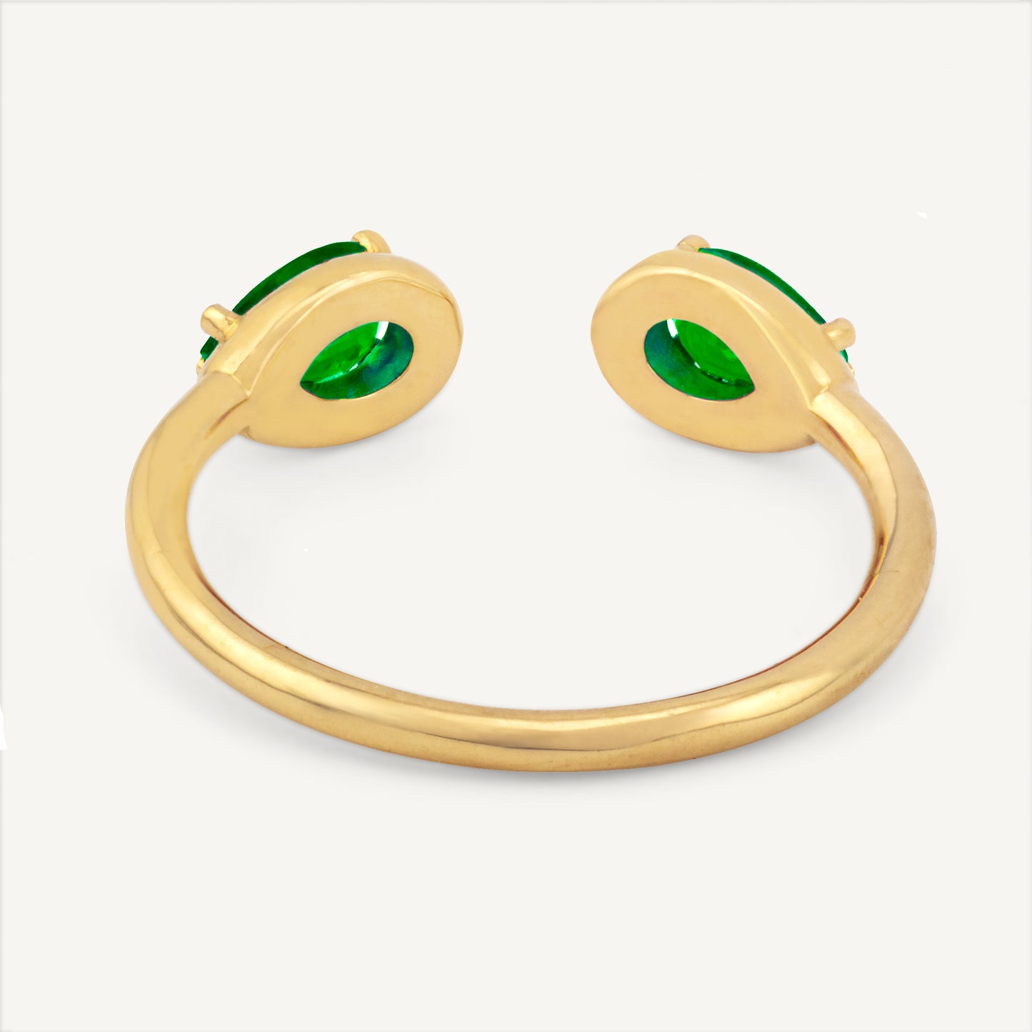 18K Yellow Gold Evergreen Emerald Open Ring with Natural Emeralds