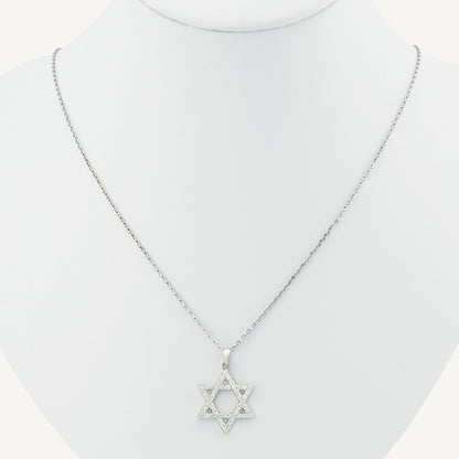 18K White Gold David’s Star Sparkling Diamond Necklace with Natural Diamonds