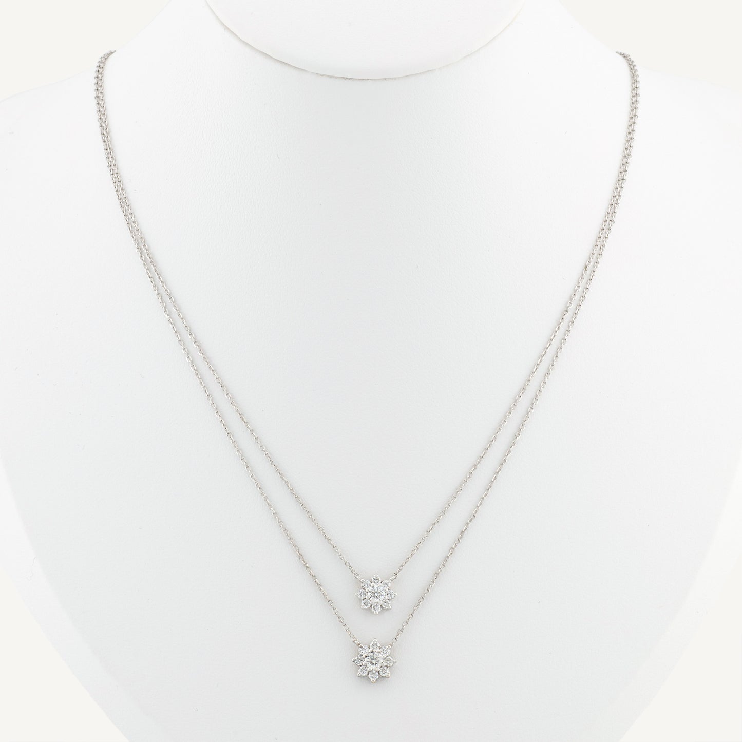 18K White Gold Diamond’s Duet Halo Necklaces with Natural Diamonds