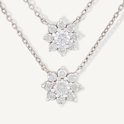 18K White Gold Diamond’s Duet Halo Necklaces with Natural Diamonds