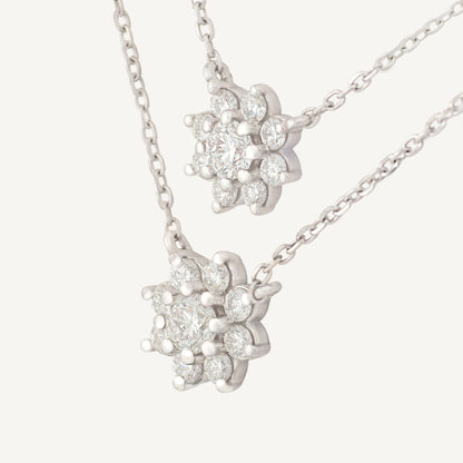 18K White Gold Diamond’s Duet Halo Necklaces with Natural Diamonds