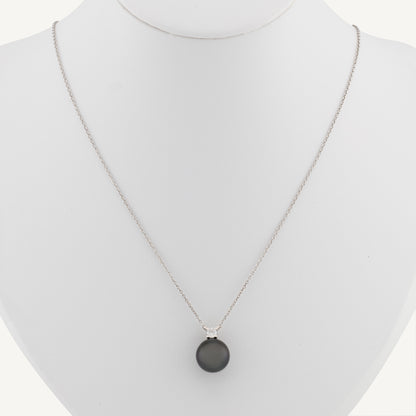 18K White Gold Tahitian Pearl and Diamond Necklace With Natural Tahitian Pearl and Diamond