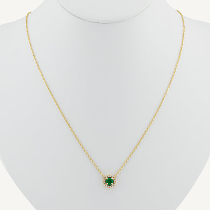 18K Yellow Gold Bright Emerald Necklace with Natural Green Emeralds