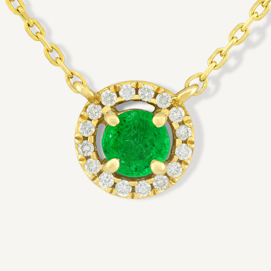 18K Yellow Gold Bright Emerald Necklace with Natural Green Emeralds