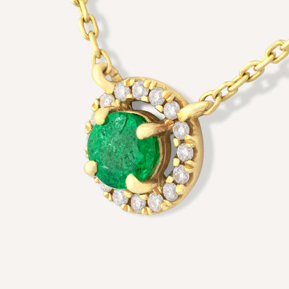 18K Yellow Gold Bright Emerald Necklace with Natural Green Emeralds