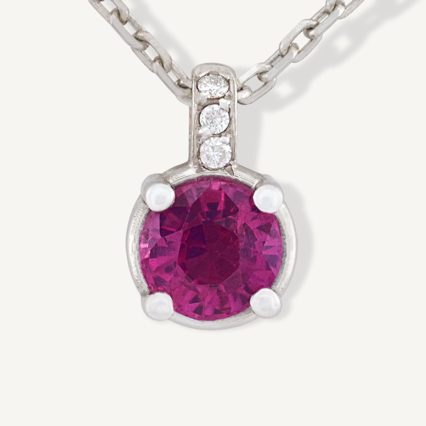 18K White Gold Crimson Flame Ruby Necklace with Natural Rubies and Diamonds