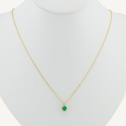 18K Yellow Gold Emerald Shine Necklace with Natural Green Emeralds and Diamonds