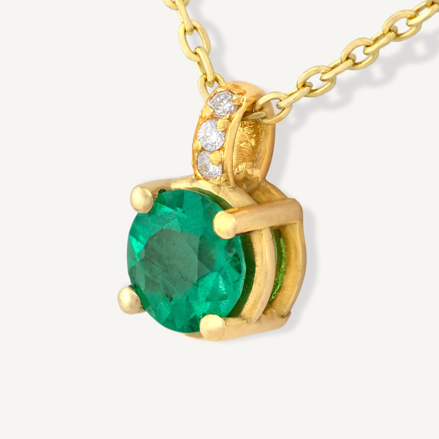 18K Yellow Gold Emerald Shine Necklace with Natural Green Emeralds and Diamonds