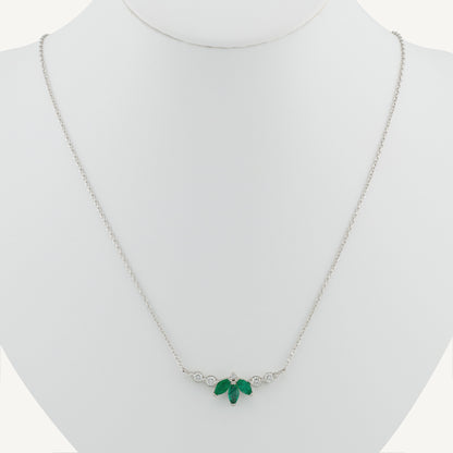 18K White Gold Evergreen Emerald Symphony Necklace with Natural Green Emeralds and Diamonds