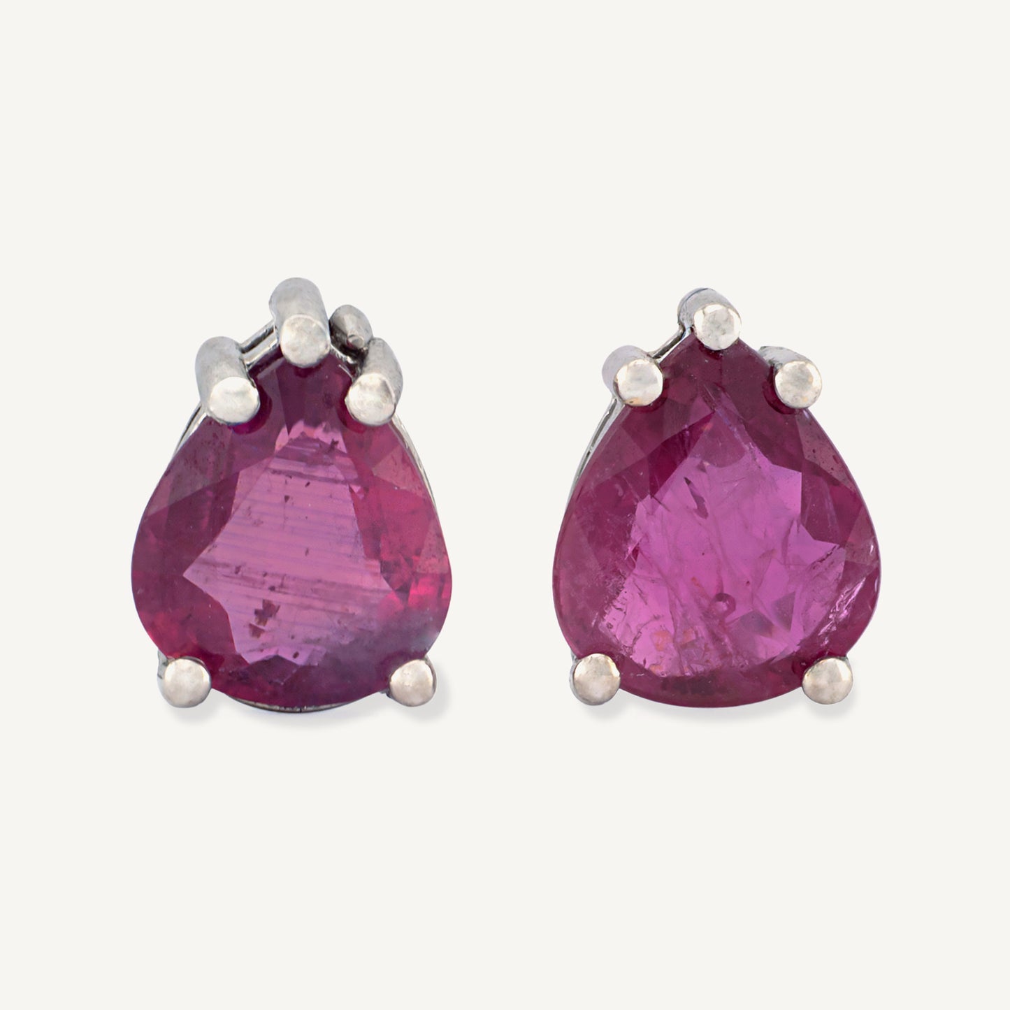 18K White Gold Ruby Sparkle Stud Earrings with Natural Rubies