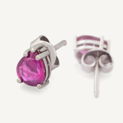 18K White Gold Ruby Sparkle Stud Earrings with Natural Rubies