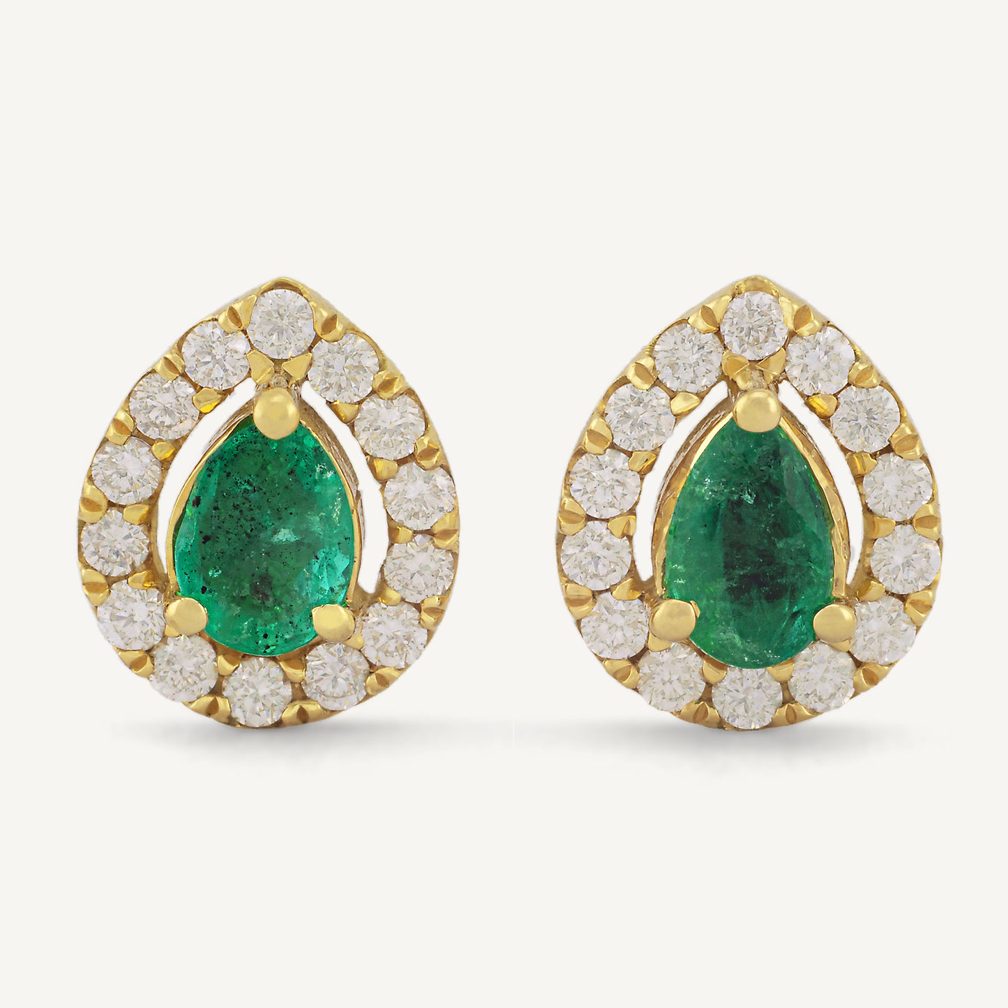 18K Yellow Gold Evergreen Emerald Stud Earrings with Natural Emeralds and Diamonds