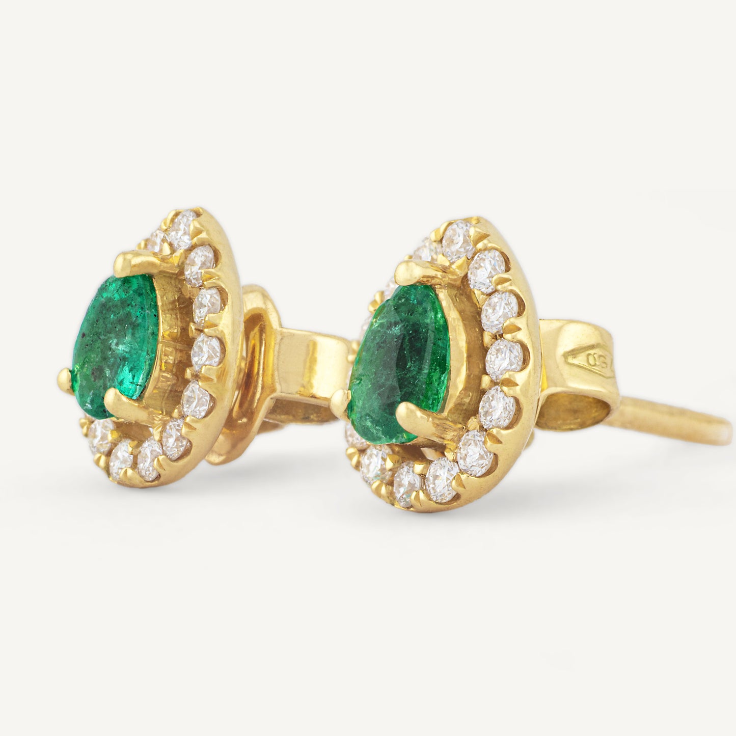 18K Yellow Gold Evergreen Emerald Stud Earrings with Natural Emeralds and Diamonds