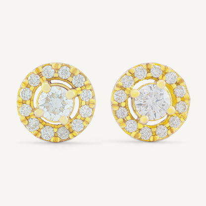 18K Yellow Gold Diamond Halo Stud Earrings with Natural Diamonds