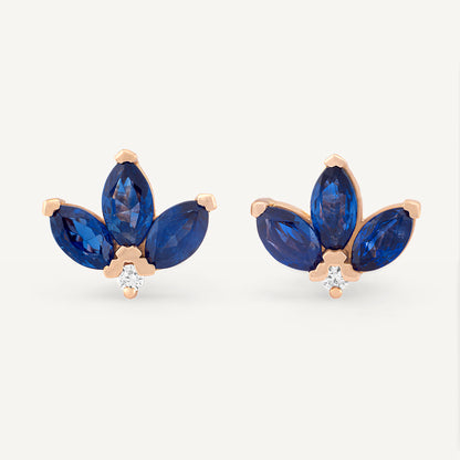 18K Rose Gold Midnight Sapphire Stud Earrings with Natural Blue Sapphires and Diamonds