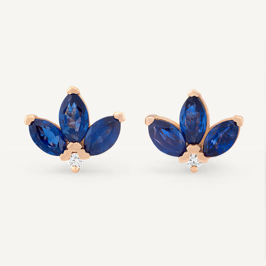 18K Rose Gold Midnight Sapphire Stud Earrings with Natural Blue Sapphires and Diamonds