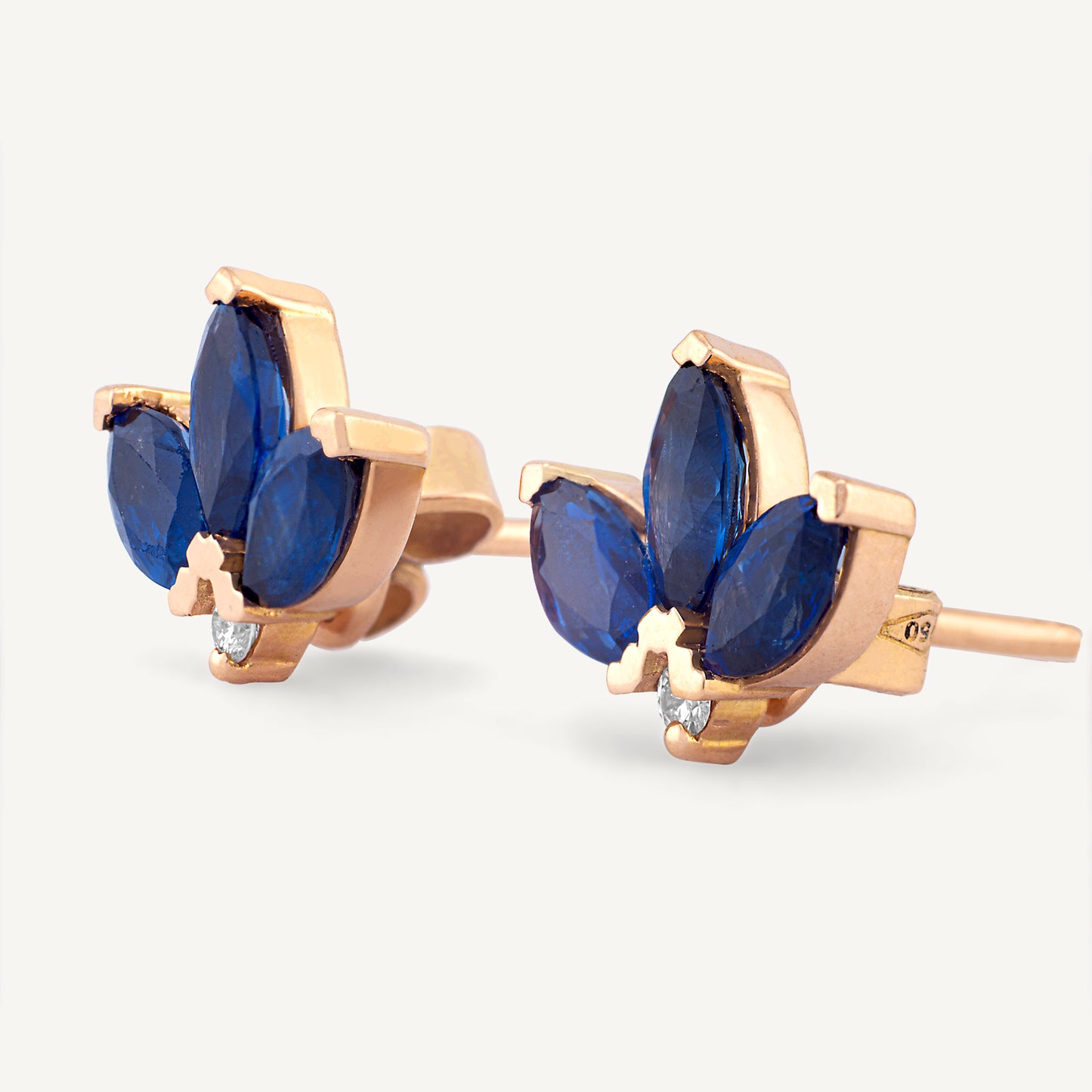 18K Rose Gold Midnight Sapphire Stud Earrings with Natural Blue Sapphires and Diamonds