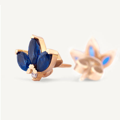 18K Rose Gold Midnight Sapphire Stud Earrings with Natural Blue Sapphires and Diamonds