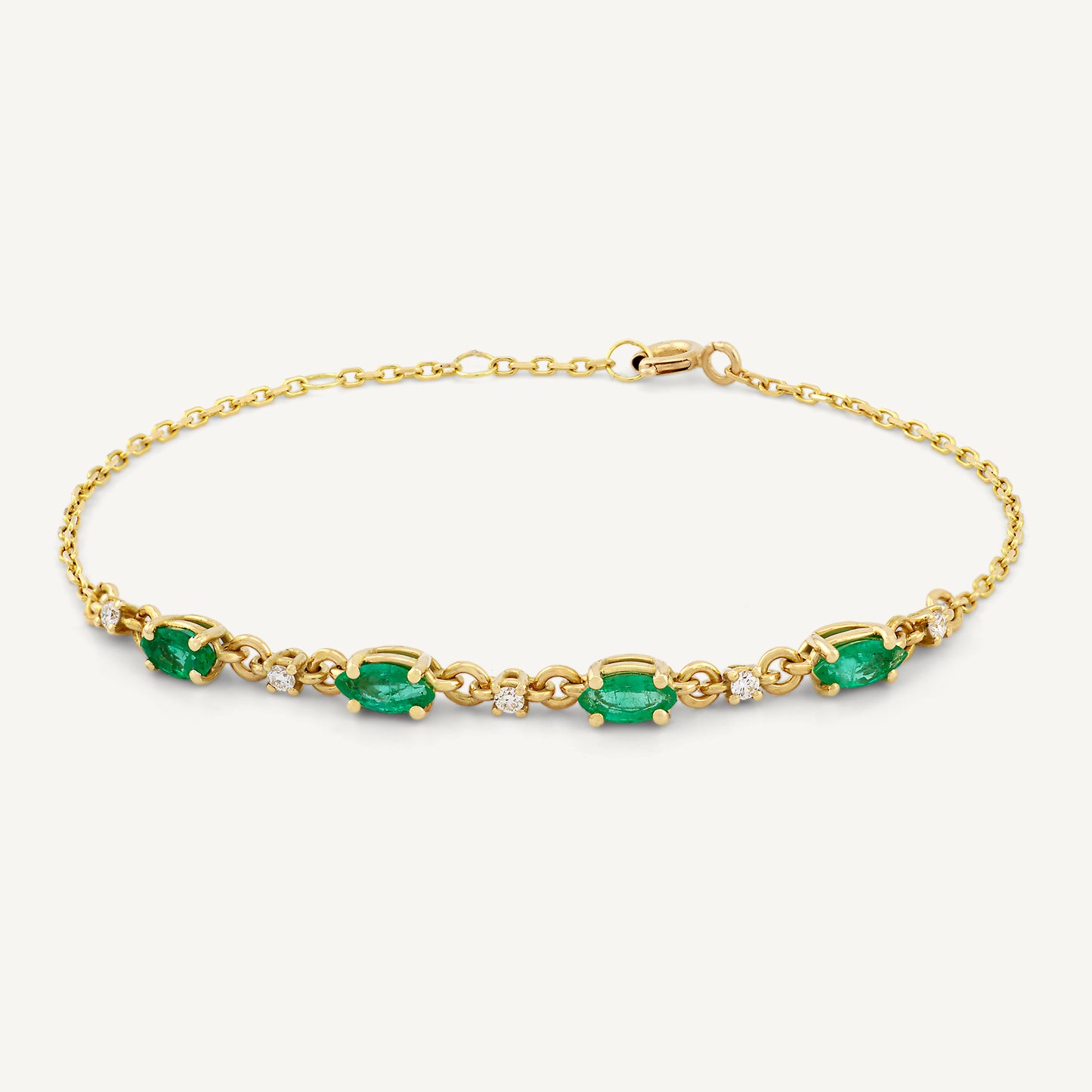 18K Yellow Gold Evergreen Emerald Bracelet with Natural Green Emeralds and Diamonds